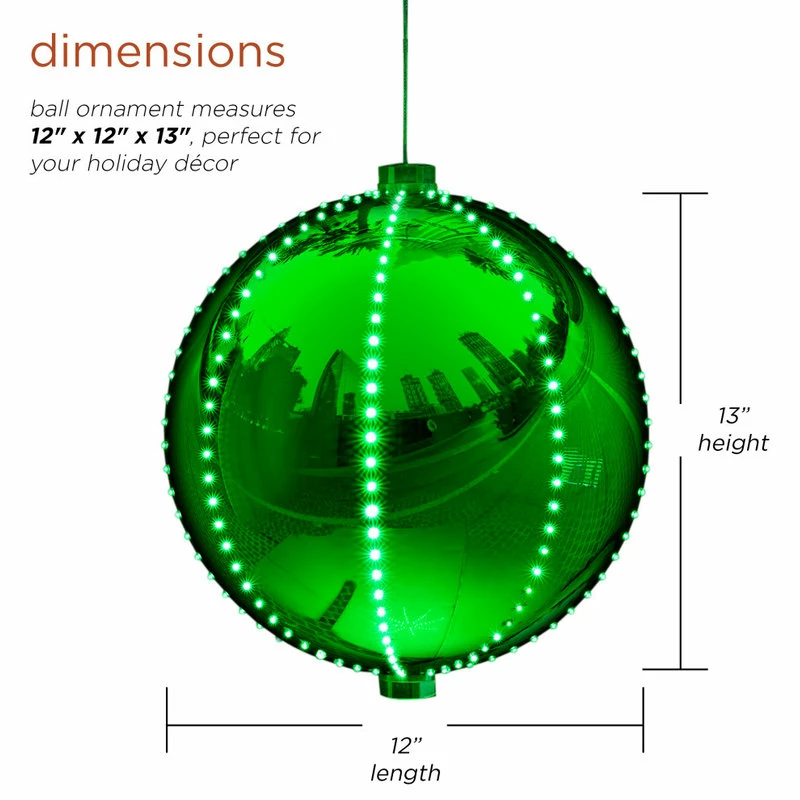 New π Alpine Corporation 13"H Indoor Hanging π Christmas Ball Decoration With Chasing LED Lights, Green π 3 New π Alpine Corporation 13"H Indoor Hanging π Christmas Ball Decoration With Chasing LED Lights, Green π - Image 3