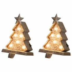 Deals 🔔 Glitzhome 7.5" Marquee LED Wooden/Metal 🎄 Christmas Tree Stocking Holder, Set Of 2 🎁
