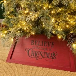 Flash Sale 👍 Glitzhome Red Trapezoid "Believe In The Magic" ❄ Christmas Tree Collar, 32"x32" 🔔 -christmas decorations Sales 0f014baf02b44b2f 5815 w800 h800 b0 p0