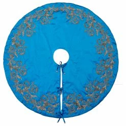 Deals 💯 Arcadia Home Imperial Blue Hand Beaded 🎅 Christmas Tree 👗 Skirt On Blue Silk- Large 60" 🔔