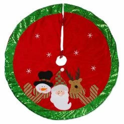 Discount ⭐ Design Imports DII 42" Modern Fabric Santa Snowman Holiday Tree 👗 Skirt In Red/Green 🥰