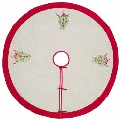 New ⭐ Fennco Styles Embroidered Holly 🎅 Christmas Tree Decorative Tree 👗 Skirt 53" Round, Natural+red 😉