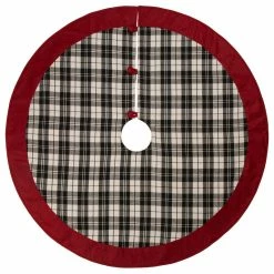 Deals 😍 Glitzhome 48" Black And White Plaid Fabric 🎄 Christmas Tree 👗 Skirt With Red Trim ⌛