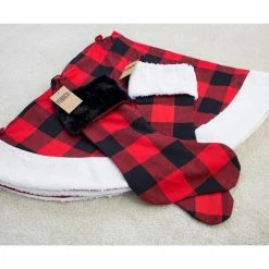 Budget ✨ Fennco Styles Buffalo Plaid Faux Fur Border 🎁 Christmas Stocking (13"x19"), Black Fur 🔥 -christmas decorations Sales 3a11ed720bbe34fe 8471 w800 h800 b0 p0