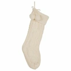 Cheap 💯 Glitzhome 24"L White 🎁 Christmas Stocking With Pom Pom Ball 💯