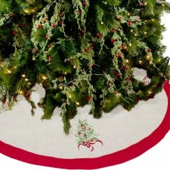 New ⭐ Fennco Styles Embroidered Holly 🎅 Christmas Tree Decorative Tree 👗 Skirt 53" Round, Natural+red 😉 -christmas decorations Sales 482159580bf33948 6569 w800 h800 b0 p0