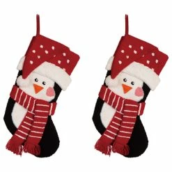 Cheap 💯 Glitzhome 2-Pack 19.00"L Hooked Stocking, 3D Penguin ⌛