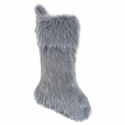 New 😀 Fennco Styles Decorative Faux Fur With Silver Lurex Thread 🎄 Christmas Stocking, 16"x72", Grey ⭐