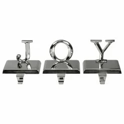 Promo 🔥 Northlight Seasonal 3-Piece Shiny Silver Beveled JOY 🔔 Christmas Stocking Holders 5" 😀