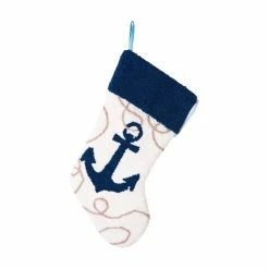 New 🧨 Glitzhome 19"L Hooked Stocking, Anchor ⌛