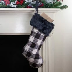 Cheapest 🛒 Northlight Seasonal 21" Black And Ivory Plaid With Dots And Faux Fur Cuff 🎄 Christmas Stocking 😉 -christmas decorations Sales 6f514c5300dbe708 3799 w800 h800 b0 p0
