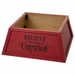 Flash Sale 👍 Glitzhome Red Trapezoid "Believe In The Magic" ❄ Christmas Tree Collar, 32"x32" 🔔