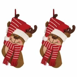 Coupon 🔥 Glitzhome Set Of 2 3D Hooked Stocking, Reindeer 🧨
