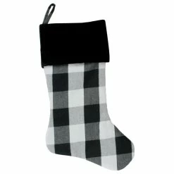 Brand new 💯 Northlight Seasonal 20" White And Black Buffalo Plaid 🎁 Christmas Stocking With Velvet Cuff 🎉