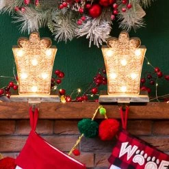 Promo ✨ Glitzhome Marquee LED Wooden/Metal Giftbox Stocking Holder, Set Of 2 🌟 -christmas decorations Sales 845165ef0dc9215f 5813 w800 h800 b0 p0