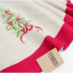 New ⭐ Fennco Styles Embroidered Holly 🎅 Christmas Tree Decorative Tree 👗 Skirt 53" Round, Natural+red 😉 -christmas decorations Sales 86c10ad60bf3398b 6638 w800 h800 b0 p0