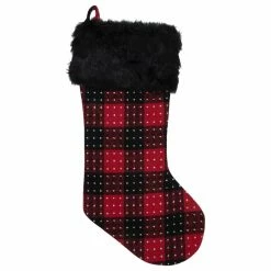 Flash Sale 😍 Northlight Seasonal 21.5" Red And Black Plaid With Dots And Faux Fur Cuff ❄ Christmas Stocking ✨