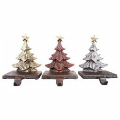 Hot Sale ✔️ Lulu Decor Inc. Cast Iron 🎄 Christmas Trees Stocking Holders, 3-Piece Set, Metallic Red, Gold, Sil 👏