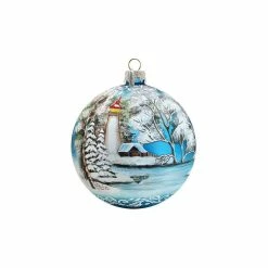 Wholesale 💯 G. DeBrekht Hand Painted Scenic Glass Ornament Winter Lighthouse, Limited Edition ⭐