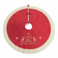 Deals ⭐ Homey Cozy 56" Embroidered Velvet 🎄 Christmas Tree 👗 Skirt In Red/Gold 🧨
