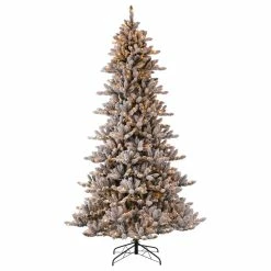 Budget ❤️ Glitzhome 9' Pre-Lit Snow Flocked Fir 🎅 Christmas Tree With Lights 👏