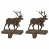 New ❤️ Glitzhome Set Of 2 Wooden/Metal Reindeer Stocking Holder 💯