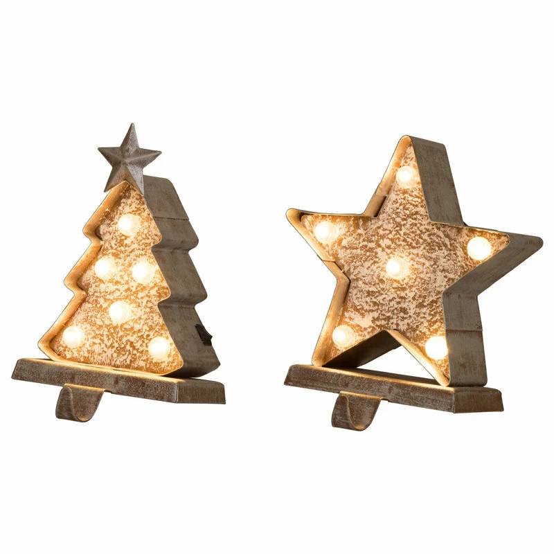 Wholesale โ Glitzhome 2-Piece Marquee LED Wooden/Metal ๐ Christmas Tree And Star Stocking Holder ๐ 1 Wholesale โ Glitzhome 2-Piece Marquee LED Wooden/Metal ๐ Christmas Tree And Star Stocking Holder ๐