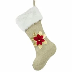 Outlet 🎉 Fennco Styles Holiday 3D Poinsettia 🎄 Christmas Hanging Stocking, 8"x19", Gold And Red 🛒