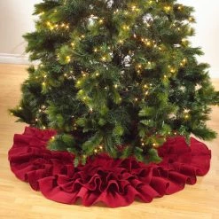 New โจ Saro Lifestyle Ruffled Design ๐
Christmas Tree ๐ Skirt, 56"x56", Red โ๏ธ