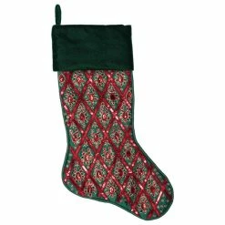 Buy 💯 Vickerman Company Vickerman 20" Green/Red Sequin Pattern Stocking 🛒