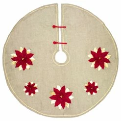 Deals 🌟 Fennco Styles Holiday 3D Poinsettia 🎄 Christmas Decorative Tree 👗 Skirt 53" Round, Gold+red 👏