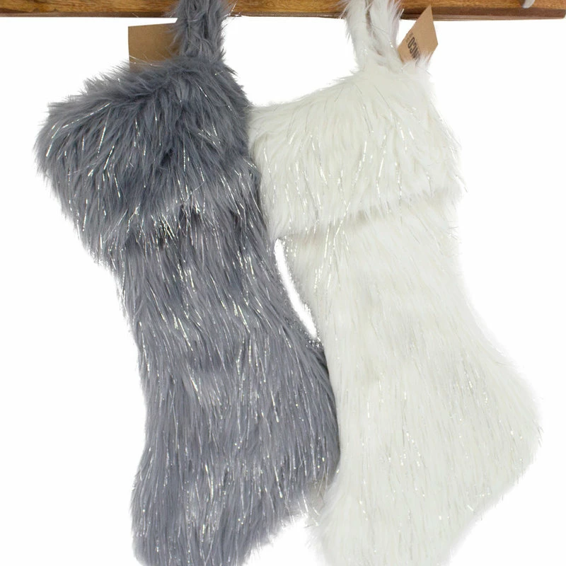 New ๐ Fennco Styles Decorative Faux Fur With Silver Lurex Thread ๐ Christmas Stocking, 16"x72", Grey โญ 3 New ๐ Fennco Styles Decorative Faux Fur With Silver Lurex Thread ๐ Christmas Stocking, 16"x72", Grey โญ - Image 3