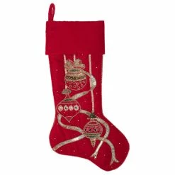 Best Pirce 😀 Vickerman Company Vickerman 21" Red Beaded Ornament Velvet Stocking 🔔