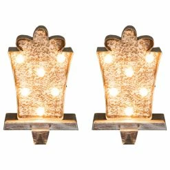 Promo ✨ Glitzhome Marquee LED Wooden/Metal Giftbox Stocking Holder, Set Of 2 🌟