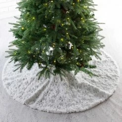 Hot Sale 👍 Glitzhome 48"D White Plush With Snowflake ❄ Christmas Tree 👗 Skirt ⭐ -christmas decorations Sales e9111b900ef859da 4497 w800 h800 b0 p0