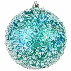 Budget 🎁 Vickerman Company 4.75" Teal Glitter Hail Ball 4/Bag 💯