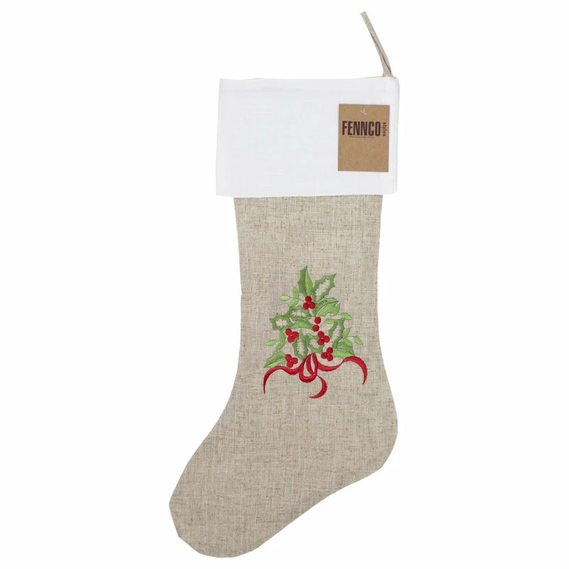 Outlet โ๏ธ Fennco Styles Embroidered ๐ Christmas Tree Double-Layer Stocking (13"x19"), Natural+white ๐ฏ 2 Outlet โ๏ธ Fennco Styles Embroidered ๐ Christmas Tree Double-Layer Stocking (13"x19"), Natural+white ๐ฏ - Image 2