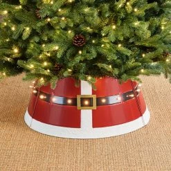 Coupon 🎉 Glitzhome Red Metal Santa Belt Tree Collar With Light String, 26"D 🎉 -christmas decorations Sales fea18d7500ffc7d2 0265 w800 h800 b0 p0