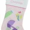 Outlet 🎁 Northlight Seasonal 18.5" Pink White Checked "Baby's First 🎁 Christmas" Stocking Fleece Cuff 🔔