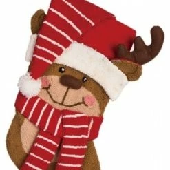 Promo 👏 Glitzhome 19"L Hooked Stocking, 3D Reindeer 💯