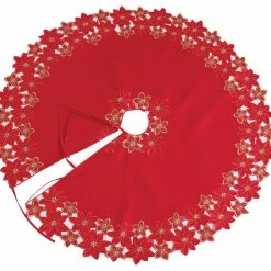 Brand new 🎉 Xia Home Fashions Festive Poinsettia Embroidered Cutwork 48 Round 🎅 Christmas Tree 👗 Skirt 🤩