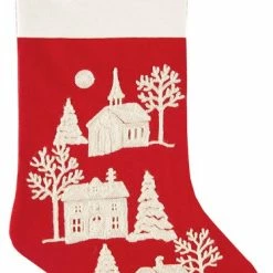 Best Pirce ✔️ C & F Home Peaceful Village Church House And Barn Red Retro Look 🎄 Christmas HolidayStocking 😉