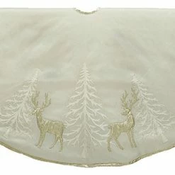 Promo 😍 Kurt S. Adler, Inc. Kurt Adler Gold Trees And Reindeer Appliqued Holiday Tree 👗 Skirt 48 Inches 🔥