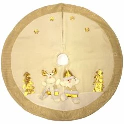 New 😀 WORTH IMPORTS 40" Reindeer & Santa Embroidered White Gold 🎅 Christmas Tree 👗 Skirt ❤️