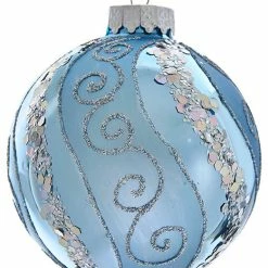 Cheap 🛒 Kurt S. Adler, Inc. 80mm Silv Blue W. Glitter, Sequins Glass Ball Ornaments, 6 Piece Box 🛒