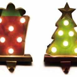 Wholesale ⌛ Glitzhome 2-Piece Marquee LED Tree And Gift Box Stocking Holder 🤩