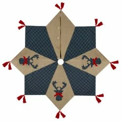Coupon ✔️ Northlight Seasonal 48" Blue And Brown Burlap And Plaid Reindeer 🎁 Christmas Tree 👗 Skirt With Tassels 🌟