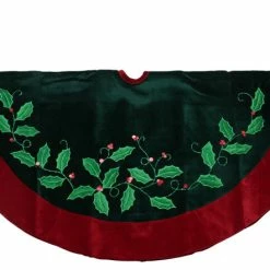 Wholesale 👏 Northlight Seasonal 48" Dark Green And Burgundy Holly Berry Velveteen 🎁 Christmas Tree 👗 Skirt ✨