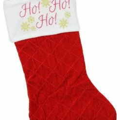New 😍 Northlight Seasonal 19" Quilted Red Velvet HO! HO! HO! Embroidered ❄ Christmas Stocking 🎉