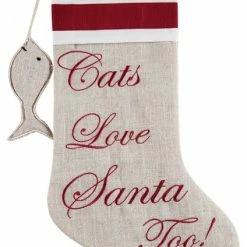 Coupon 💯 C & F Home Cats Love Santa Too Embroidered Linen Look 20 Inch ❄ Christmas Holiday Stocking 🧨